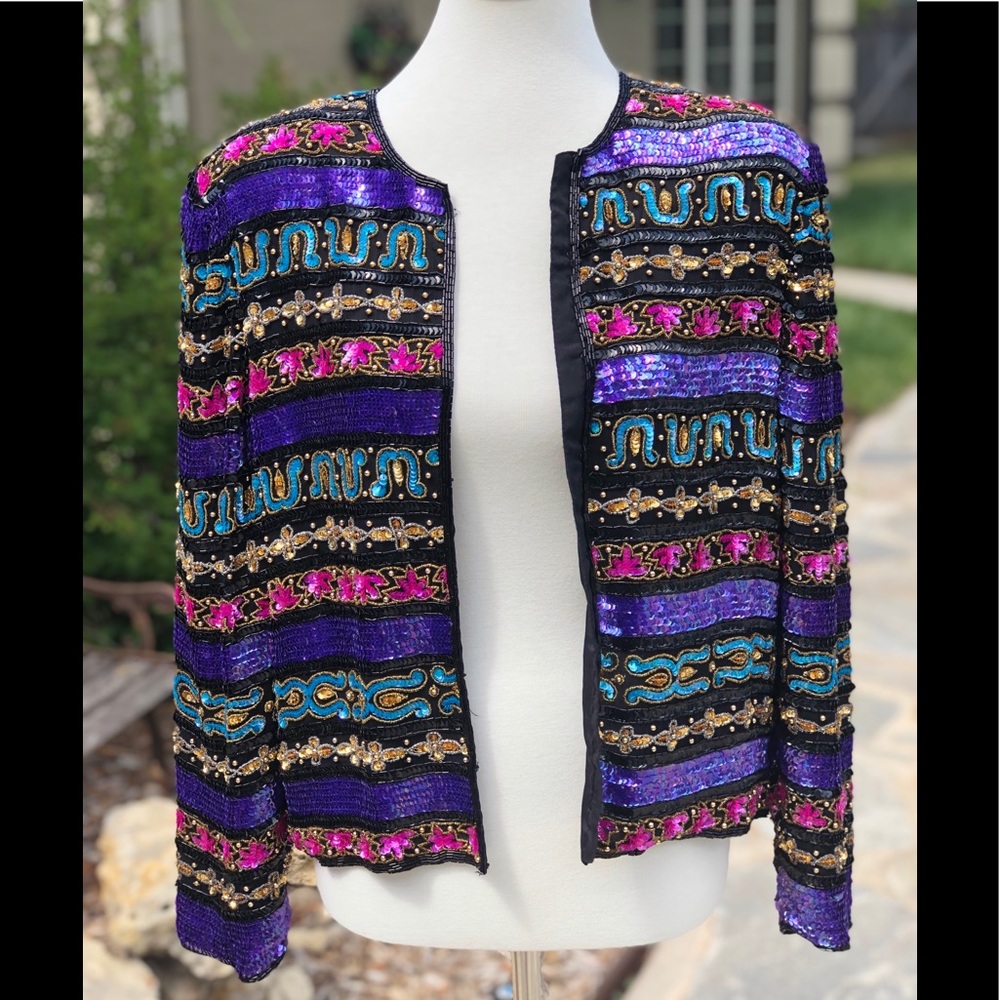 Vintage Piccalino Sequin beaded blazer jacket 12P